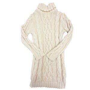 Fall Womens Cream Cable Knit Turtleneck Longline Tunic Sweater Size M 6‎
